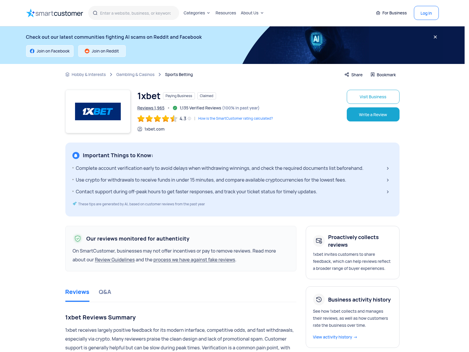 Capture showing independent user-review context for the exact domain