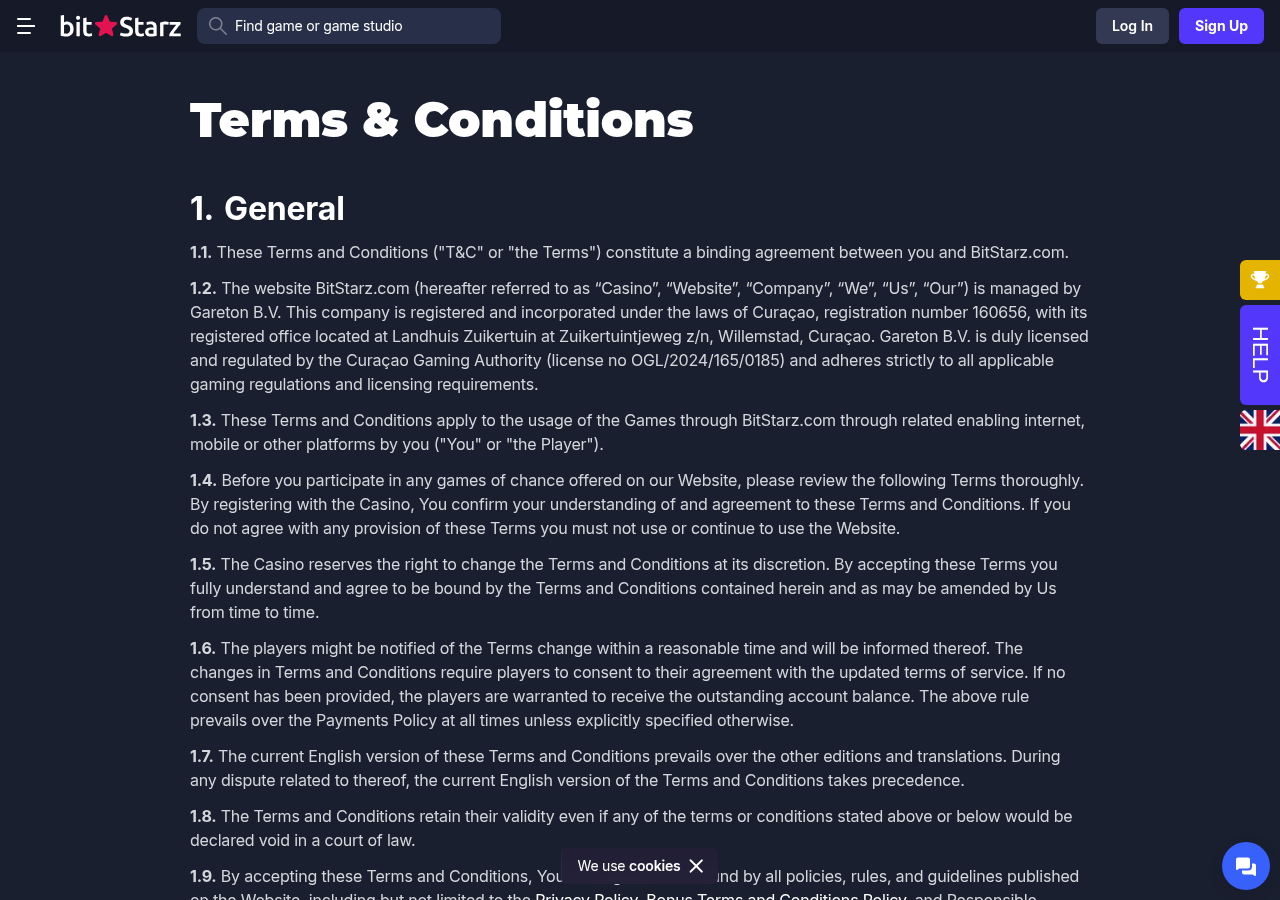 BitStarz terms showing country and NetEnt game restrictions