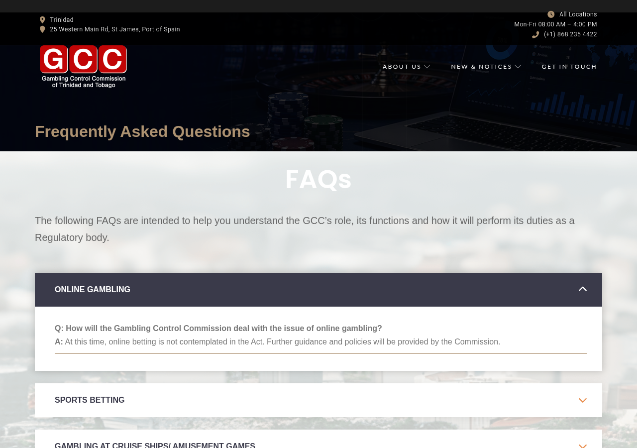 Trinidad and Tobago Gambling Control Commission FAQ discussing online betting